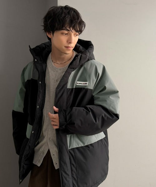 【防風・撥水・防汚機能付き】《JaVaジャバコラボ》マルチファンクション異素材切り替えオーバーサイズ中綿フーディジャケット jo0780023