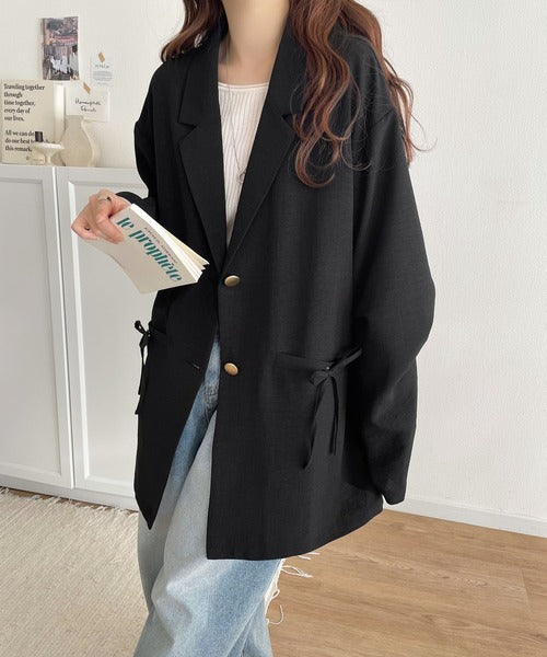 【mily bilet】軽やかで大人可愛い。リネンライクリボンストラップ付きテーラージャケット（レディース） mi1019071