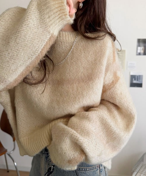 【mily bilet】きゅんモテニット♪柔らかな配色を、ふんわり軽やかに。ニュアンス柄短丈ニットプルオーバー mi1029208