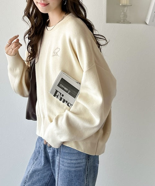 シンプルながらも洗練されたデザインで、こなれ感。胸刺繍スウェット見えコクーンニット（長袖） ce1260463