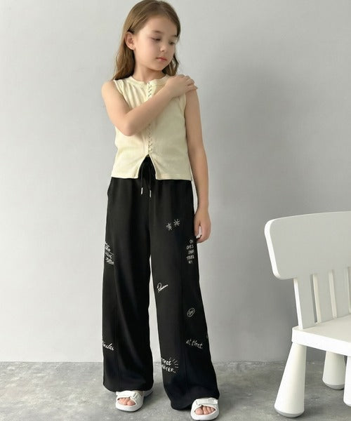 【キッズ】親子リンクコーデ可能◎さりげない刺繍で差がつく♪ランダム刺繍裏毛スウェットワイドパンツ ck1260423