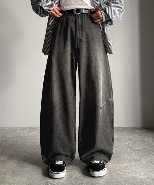 【Classical Origin】「シルエットで語る。」ブラスト加工カーブシルエットバレルレッグデニムパンツ／Blasted Curve Silhouette Barrel-Leg Denim Pants co0900007
