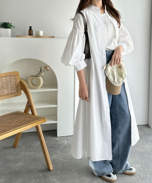 着方自在でロングシーズン活躍◎柄アソートバンドカラービッグシャツワンピ ce1010478
