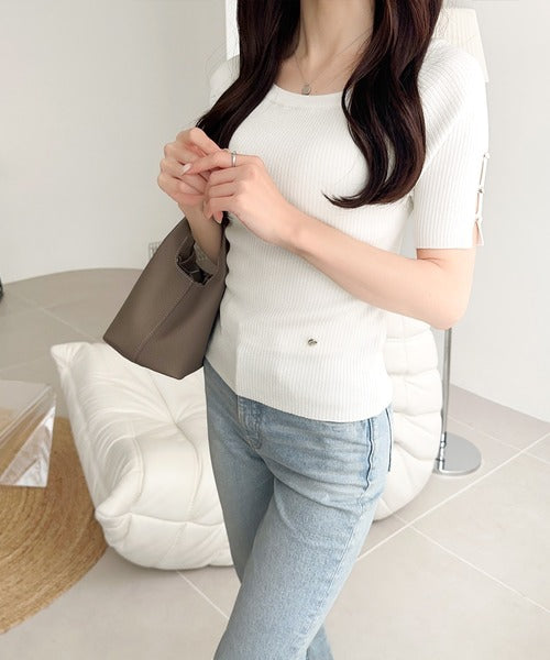 【mily bilet】大人可愛い抜け感！袖開きボタンサマーニット(半袖) mi1029117