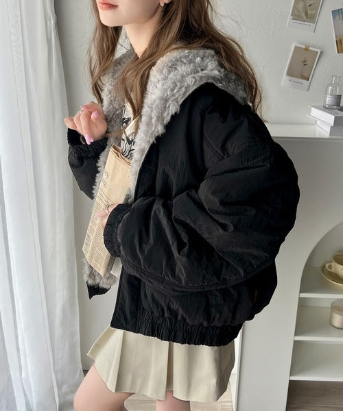 《Javaジャバコラボ》大人可愛いを叶える。中綿×ふわふわファースタンドブルゾン jv1070104