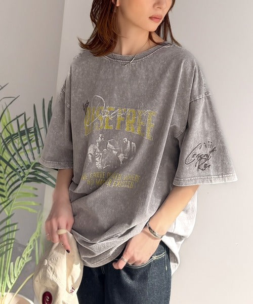 《JaVaジャバコラボ》キャッチーな個性派スタイル。綿100％前後2wayアシッドウォッシュビッグロックTシャツ(半袖） jv1260545