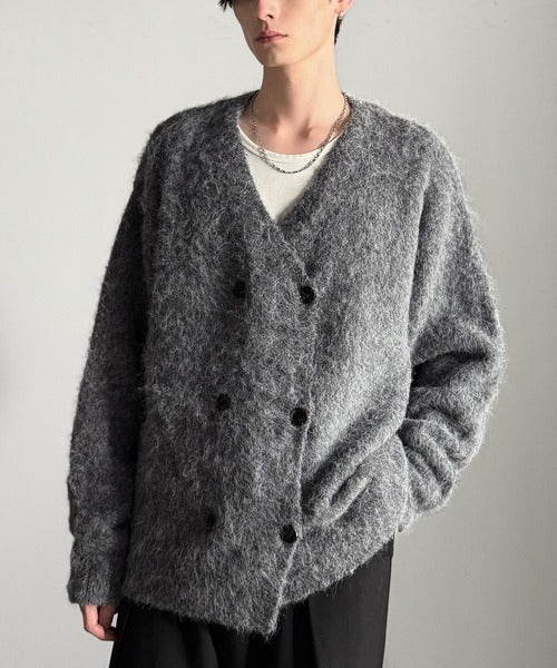 【Classical Origin】「アートな1着。」ミックスシャギー素材ダブルテーラードニットカーディガン／Mixed Shaggy Double-Tailored Knit Cardigan co0780011