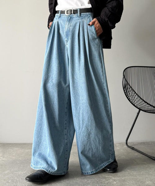 【Classical Origin】「贅沢シルエット。」3タックワイドデニムスラックス／Triple-Tuck Wide Denim Trousers co0900001