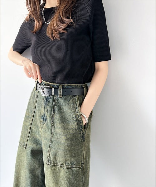 《JAVAジャバコラボ》ゆるっと旬なシルエット。ヴィンテージ加工ハイウエストベイカーデニム jv1209023