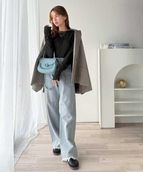 手元にニュアンスをプラス。袖シャーリングボートネックプルオーバー （長袖） ce1260438