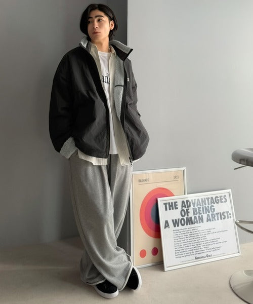 《JaVaジャバコラボ》暖か、想像以上。ナイロン×ボア リバーシブルスタンドカラーブルゾン jm1070231