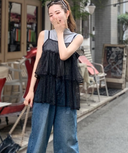 【mily bilet】大人の華やぎレイヤードアイテム。ラメチュールティアードキャミソール mi1149058