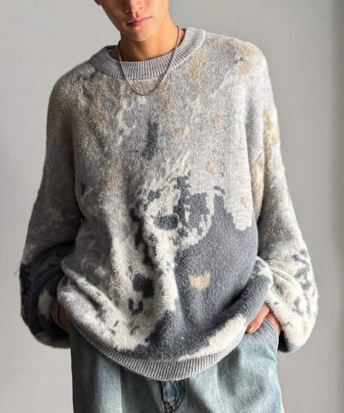 【classical origin】ニュアンス柄Wジャガードシャギーニット／Nuanced Pattern Double Jacquard Shaggy Knit ao1260497