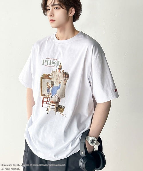 『THE SATURDAY EVENING POST』×クラシカルエルフ 別注グラフィックTシャツ 【Rockwell's Triple Self-Portrait Reprint】 ce1260281