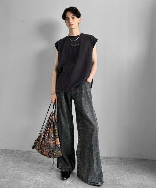 「1枚で主役。」紐刺繍スノーウォッシュ加工ノースリーブTシャツ／String Embroidery Snow-Washed Sleeveless T-Shirt co1150032