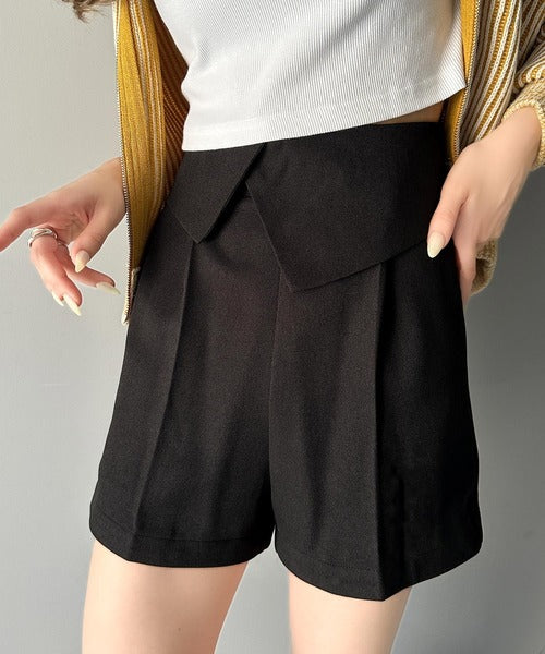 【mily bilet】大人ガーリーボトム。ウエスト折り返しリボンストラップ２WAYセンタープレスハイウエストワイドスラックスパンツ mi1329005
