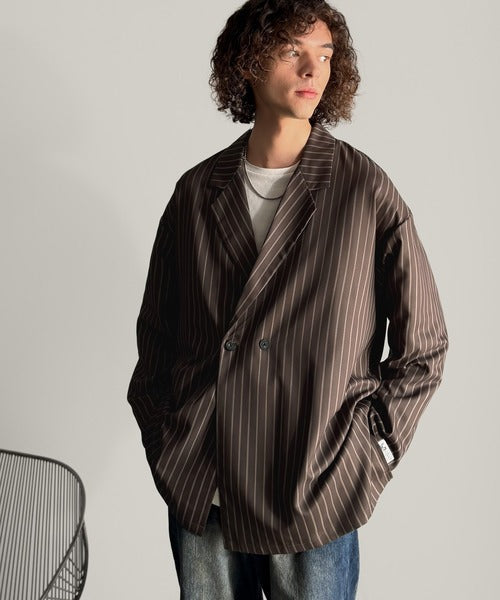 【Classical Origin】「さっと羽織れる。」ストライプ柄ドレープテーラードシャツジャケット／Relaxed Draped Tailored Stripes Shirt Jacket co1150041