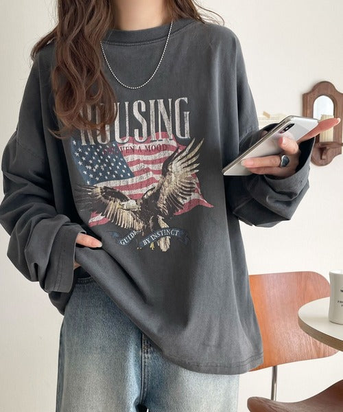《Javaジャバコラボ》ゆるっとカジュアルに着こなす。綿100%ピグメント加工グラフィックプリントTシャツ＆ロンT(半袖)(長袖) jv1050148