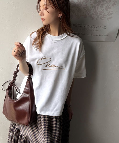 《JaVaジャバコラボ》大胆ロゴで魅せる。前後2way裏毛胸元PAEANロゴ半袖Tシャツ jv1260422