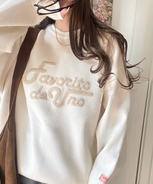 《JaVaジャバコラボ》後ろタックで作る旬シルエット♪サガラ刺繍風ロゴコクーンニット jv1050313