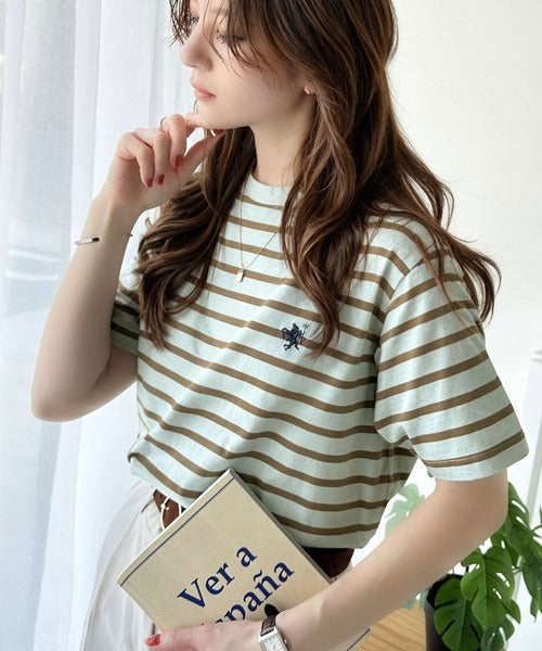 《Javaジャバコラボ》【sustaina+】大人の上級シンプル。滑らか綿100％ワンポイント刺繍Tシャツ jv1260113