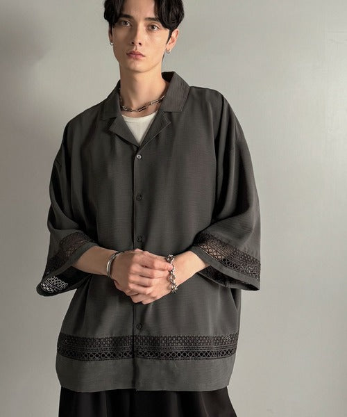 レースが語る、大人の余裕。レース切り替えオープンカラーシャツ / Lace Panel Open Collar Shirt co1010011