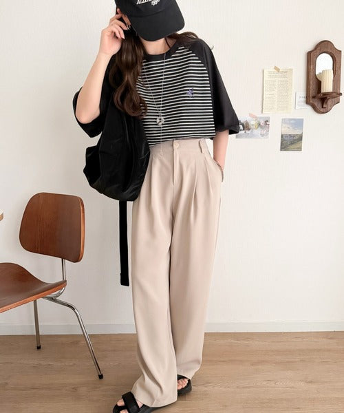 《JaVaジャバコラボ》お洒落迷子の救世主。綿100％胸刺繍ラグラン配色ボーダーTシャツ jv1260558