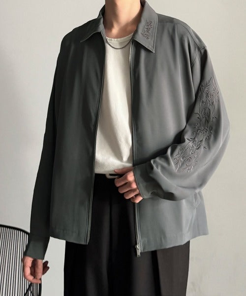 【Classical Origin】「繊細さを羽織る。」刺繍デザインエレガンスジップアップジャケット／Elegant Embroidered Zip-Up Jacket co1150059