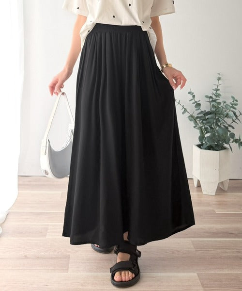 さらり、軽やか。リラックスstyleキマる。レーヨン素材ウエストギャザーフレアシルエットワイドパンツ ce1015084