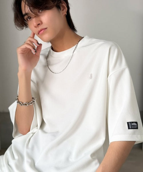 《JaVaジャバコラボ》【接触冷感・UVカット機能付き】シャリ生地で夏も快適！胸刺繍 梨地カットジョーゼットTシャツ（オーバーサイズ） jo1010057