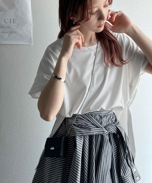 大人の女性を魅力的に引き立てる。袖口シアー切り替え 半袖 Tシャツ ce1110095