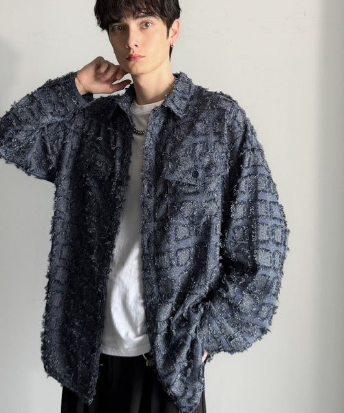 【Classical Origin】「1歩先の存在感。」フリンジ使いブロックチェックアウターシャツ（長袖）/Fringed Block Check Outer Shirt co1010021