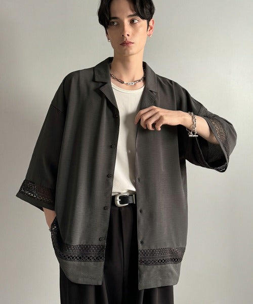 レースが語る、大人の余裕。レース切り替えオープンカラーシャツ / Lace Panel Open Collar Shirt co1010011
