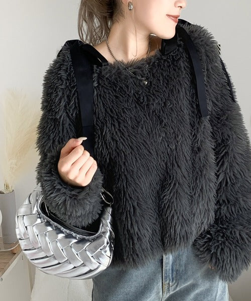 【mily bilet】冬の華やかトップス。オフショル２WAY肩リボンファートップス mi1019064