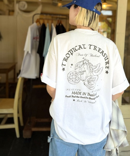 《JaVaジャバコラボ》周りと差がつくアート感。綿100％ タイ☆トロピカルフルーツ柄☆ビッグTシャツ jm1029128