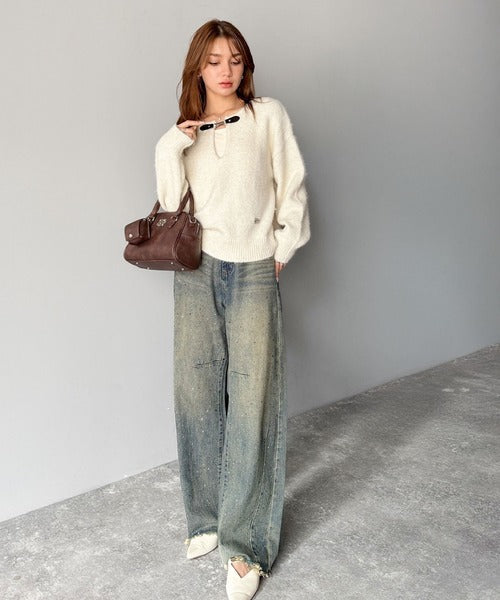 【mily bilet】癒しのモヘアタッチ。バックル使いVネックニット（長袖） mi1029138