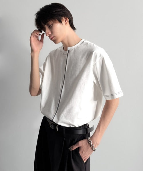 Asymmetric Stitch Design T-Shirt／アシンメトリーデザイン配色ステッチTシャツ co1150013
