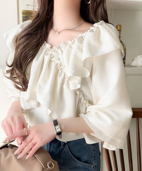 【mily bilet】大人の甘さがちょうどいい♪オフショル2wayキャンディースリーブカシュクールブラウス（長袖） mi1019127