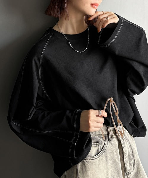 《JaVaジャバコラボ》ゆるっと大人カジュアル。綿100％ドルマンスリーブカットロンTEE（長袖） jv1260489