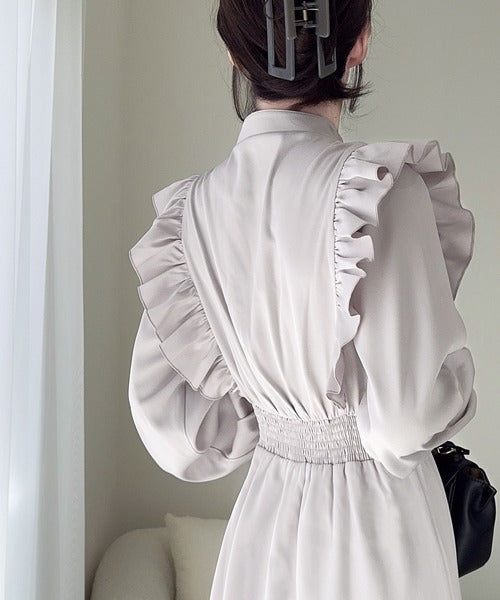 【mily bilet】大人フェミニン。レトロ花柄ピンタックフリルワンピース mi1139051