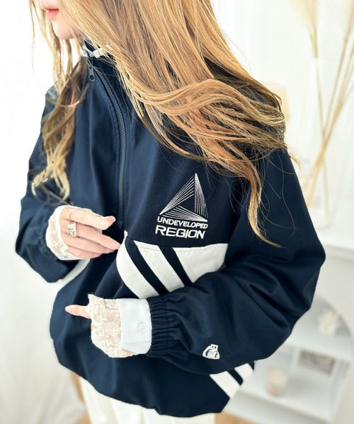 《Javaジャバコラボ》大人のスポーティMIXに差をつける。綿100％刺繍入り配色ラインハーフジッププルオーバー jv1010307