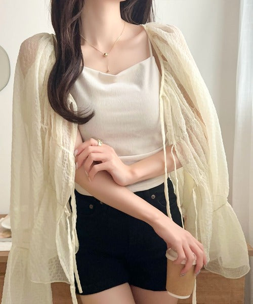【mily bilet】1枚で2通り。透け感×チェックで、甘さをほどよく。前後2wayシアーチェックブラウス mi1359032