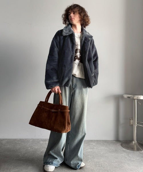 【Classical Origin】「3wayアレンジ可能。」ベルト襟フェイクファー素材ジャケット／Belted Collar Faux Fur Jacket co1150080