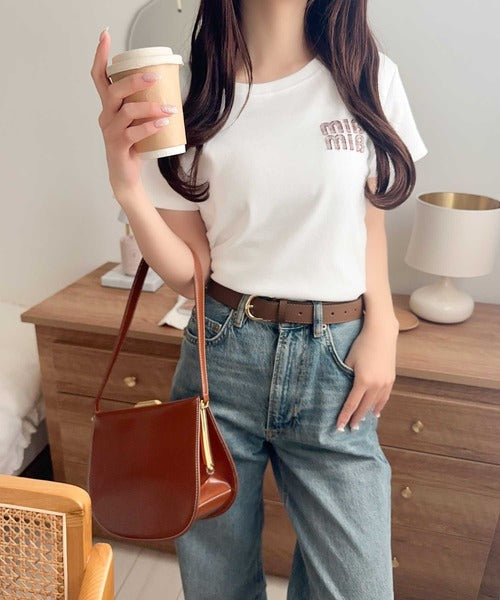【mily bilet】スタイルよく、着心地いい。絶対使えるシンプルT♪ワッペンコンパクトTシャツ（半袖） mi1329084