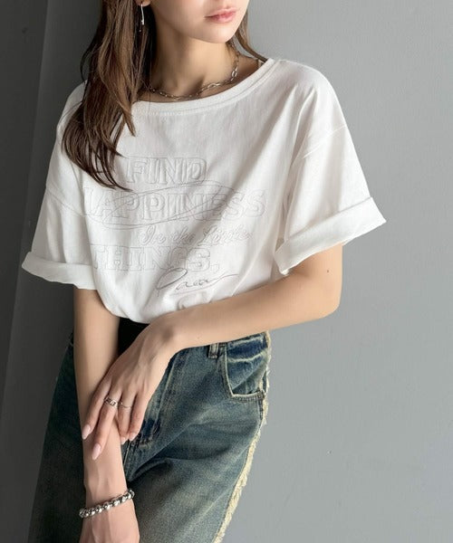 綿100%メンズライクヴィンテージウォッシュ☆前後2way刺繍ワイドネックTシャツ ce1260421