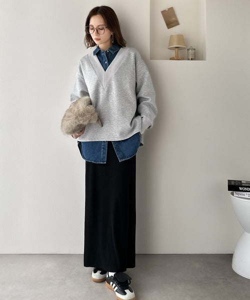 「大人の余裕感」をまとえる！Vネックダンボールカットソー（長袖） ce1110155