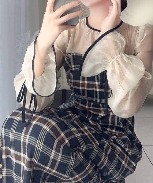 【mily bilet】上品でフェミニン。シャイニーシアードッキングIラインチェックワンピース mi1139046