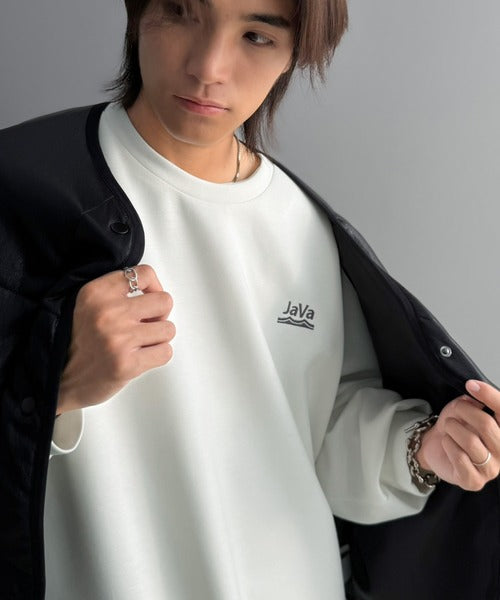 《JaVaジャバコラボ》大人の”質”にこだわった、カジュアルここにあり。胸刺繍ダンボール素材ドルマンスリーブクルーネックTシャツ（長袖） jo1010067