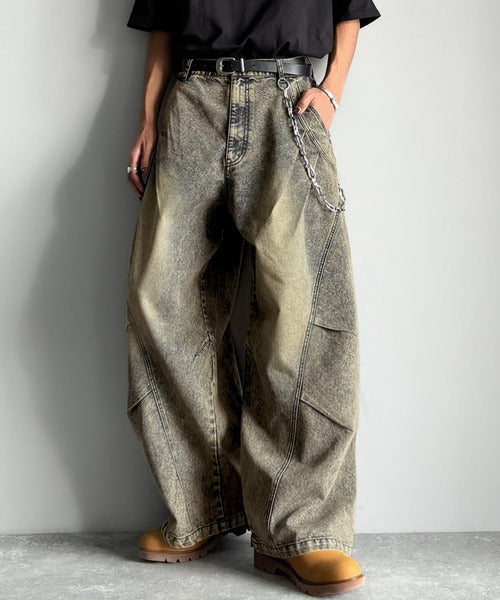 【Classical Origin】3D Tucked＆Darted Barrel-Leg Wide Denim／3Dタック＆ダーツデザインバレルレッグワイドデニム co1150057