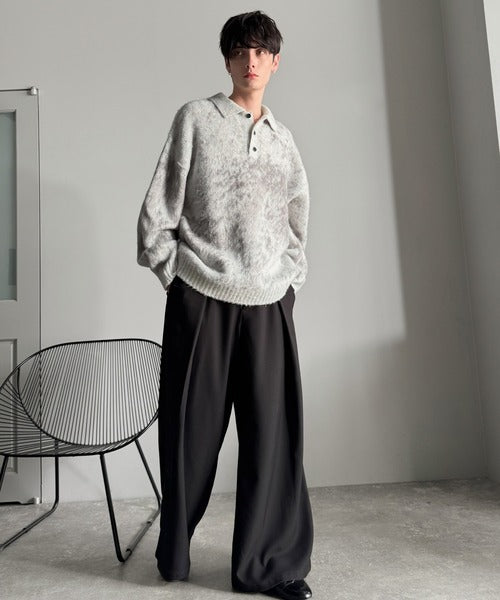 【Classical Origin】「まるで毛布。」モヘアライクシャギー素材ニットポロシャツ／Mohair-Like Shaggy Knit Polo Shirt co0780004